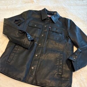 Levi’s Men's Black Faux Leather Sherpa Lined Trucker Jacket